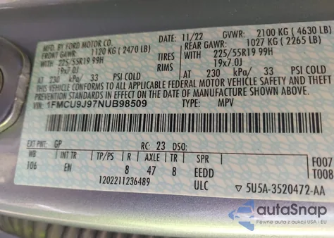 2022 Ford Escape Titanium из США, поврежденный, VIN 1FMCU9J97NUB98509